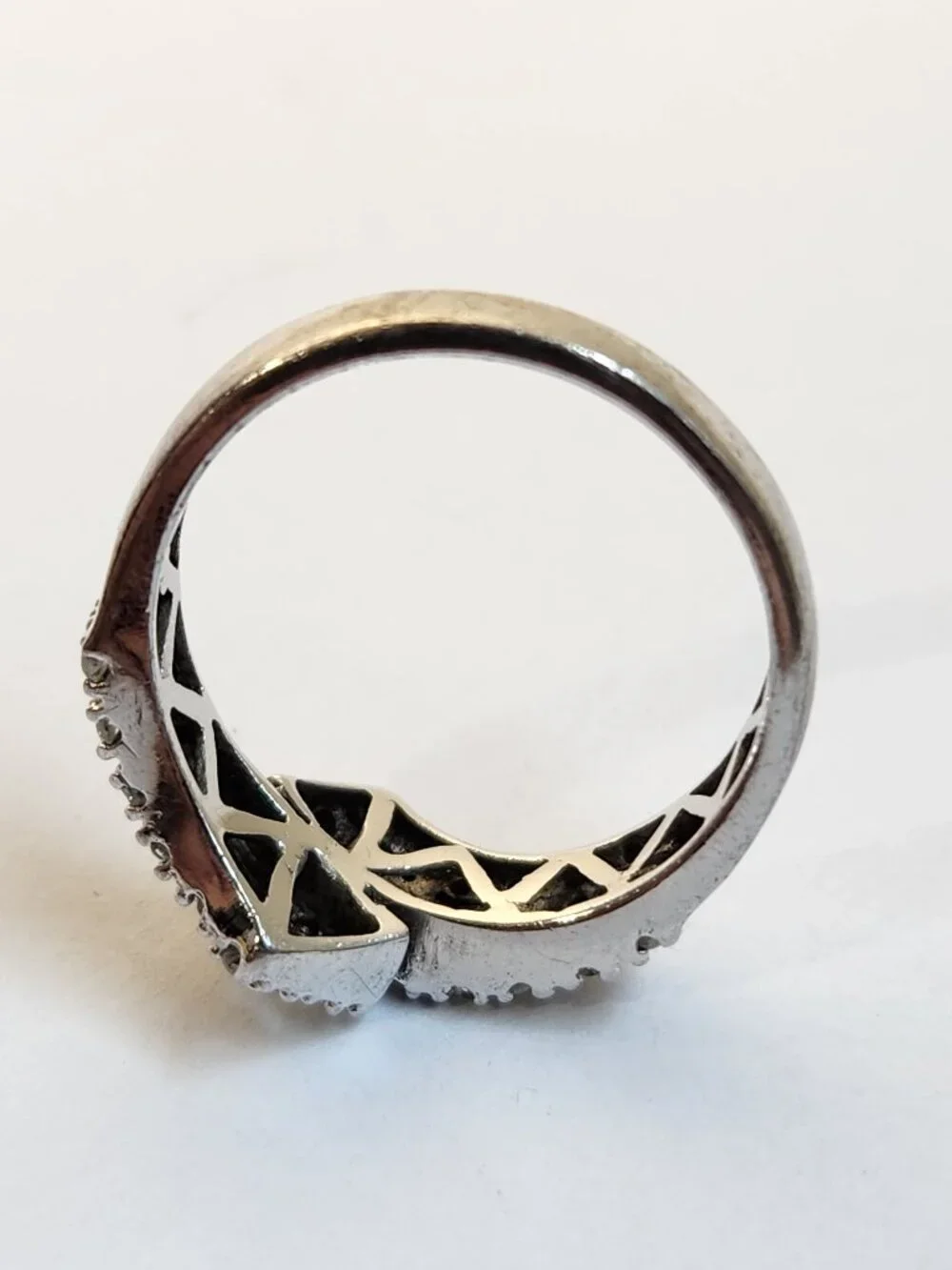See VID VTG .65ctw Natural Diamonds Crossover Knot 925 Silver Ring Sz 7.25